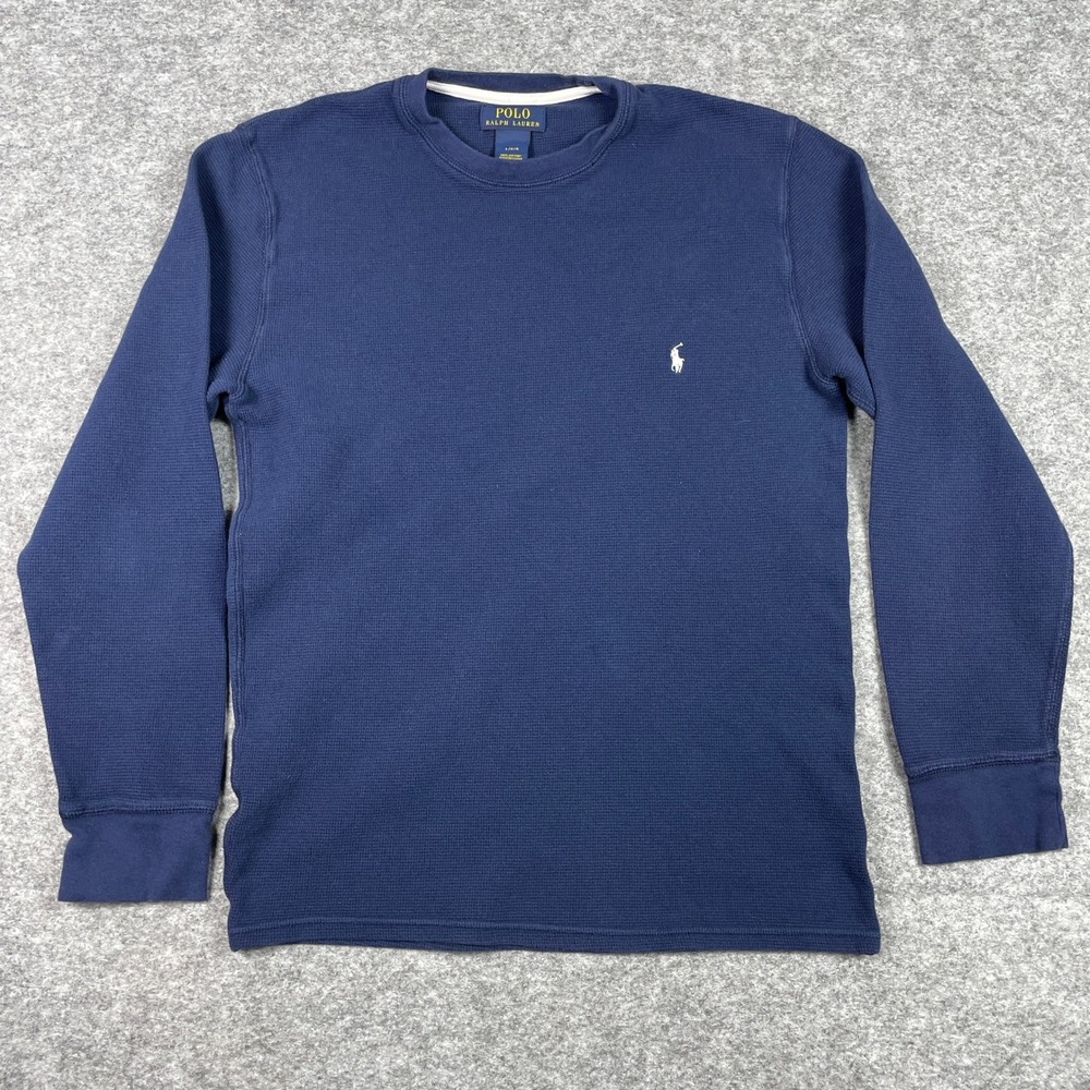 Polo Ralph Lauren Thermal Shirt Mens L Navy Blue Waffle Knit Long Sleeve Shirt